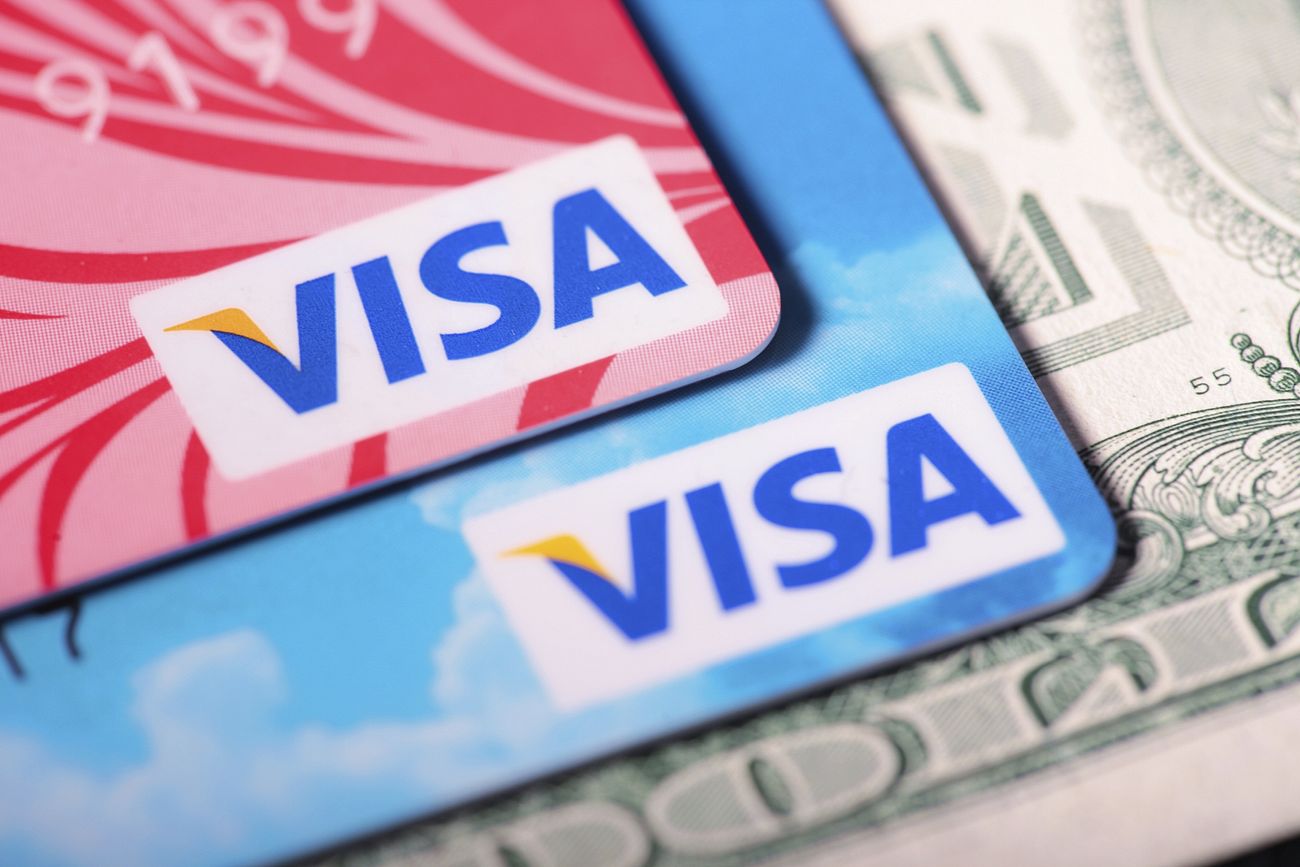 Visa cards close up, location